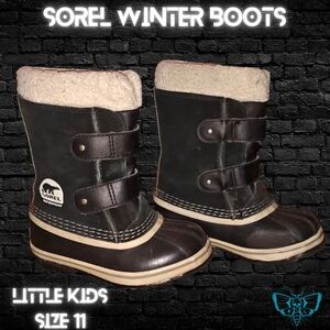 Sorel Black Leather & Rubber Winter Pac Boots Little Kid Sz 11 Removable Liners